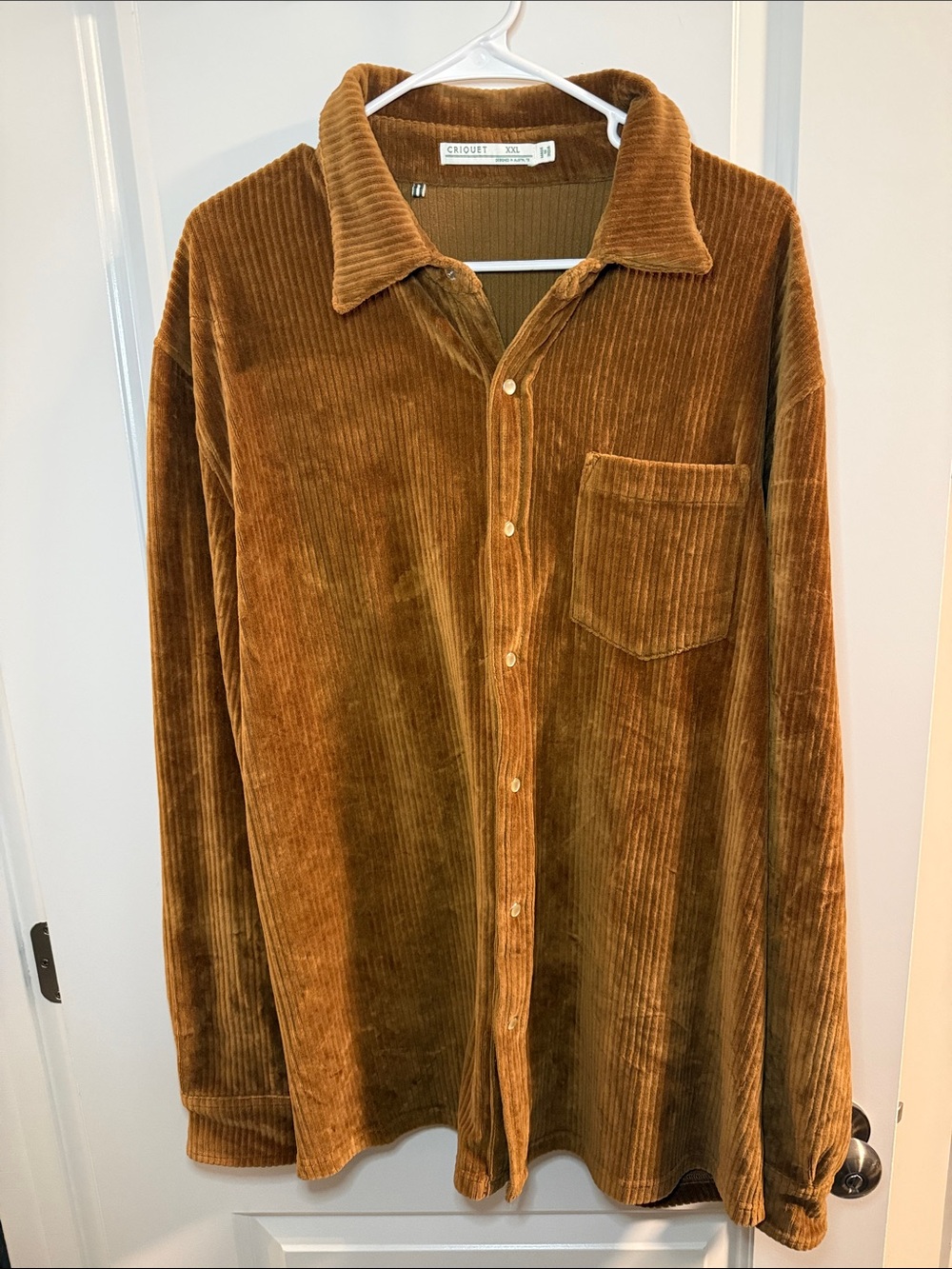 Criquet Men's XXL Corduroy Shirt Camel Brown Cotton Long Sleeve Pocket